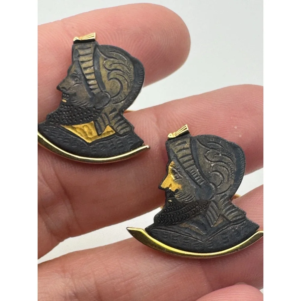 Vintage Damascene Cufflinks Roman Soldier Knight